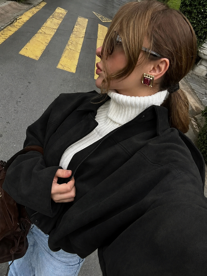 Genuine Leather Aviator Jacket | Designer Women's Shearling-Lined  Coat | Luxury Oversized Fit | Exclusive AW25 Collection