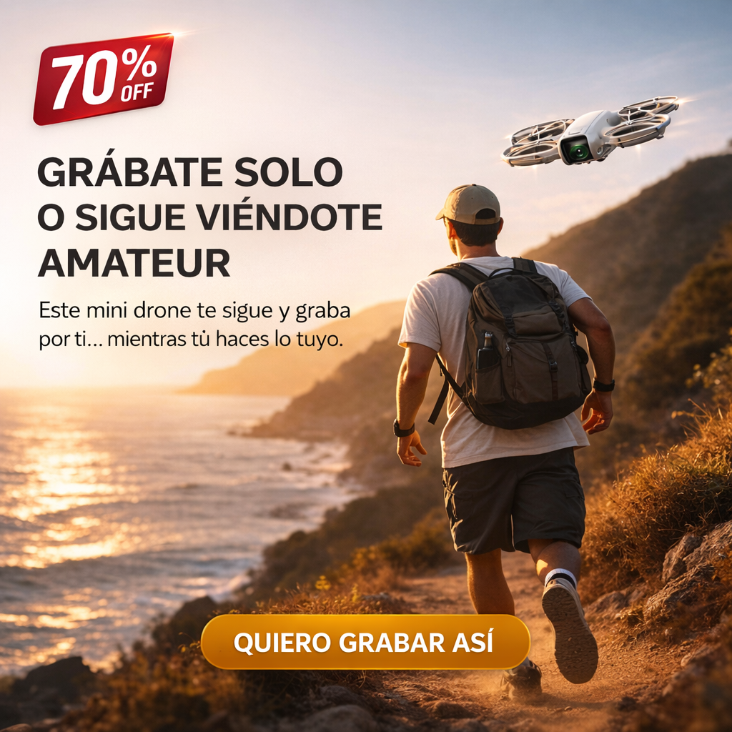 (70% Descuento) Mini Drone 4K Inteligente – Tu Camarógrafo Personal