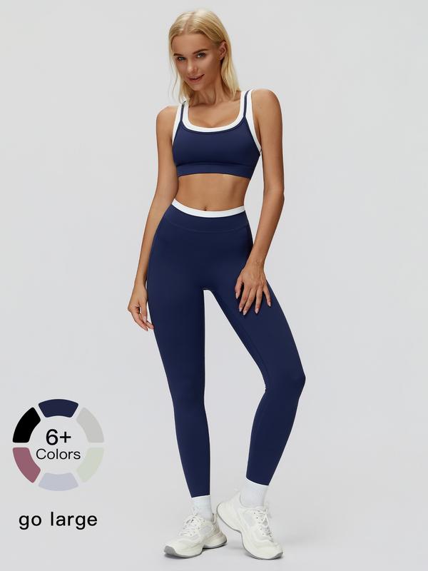 Luxury Two-Piece Colorblock Yoga Set | Premium High-Waisted Ribbed Sculpting Sportswear | Designer-Inspired Gym & Fitness Wear | High-Stretch Performance Collection