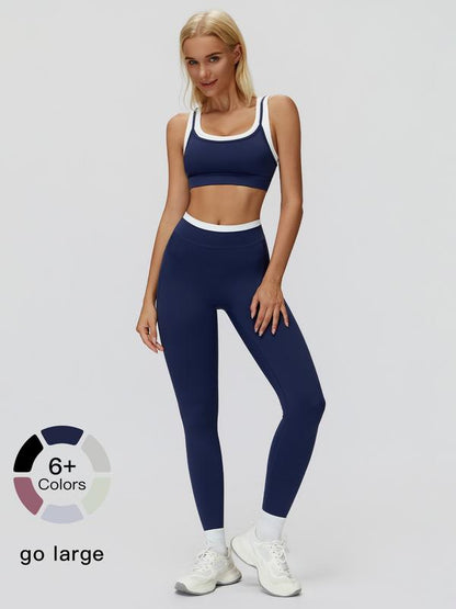 Luxury Two-Piece Colorblock Yoga Set | Premium High-Waisted Ribbed Sculpting Sportswear | Designer-Inspired Gym & Fitness Wear | High-Stretch Performance Collection