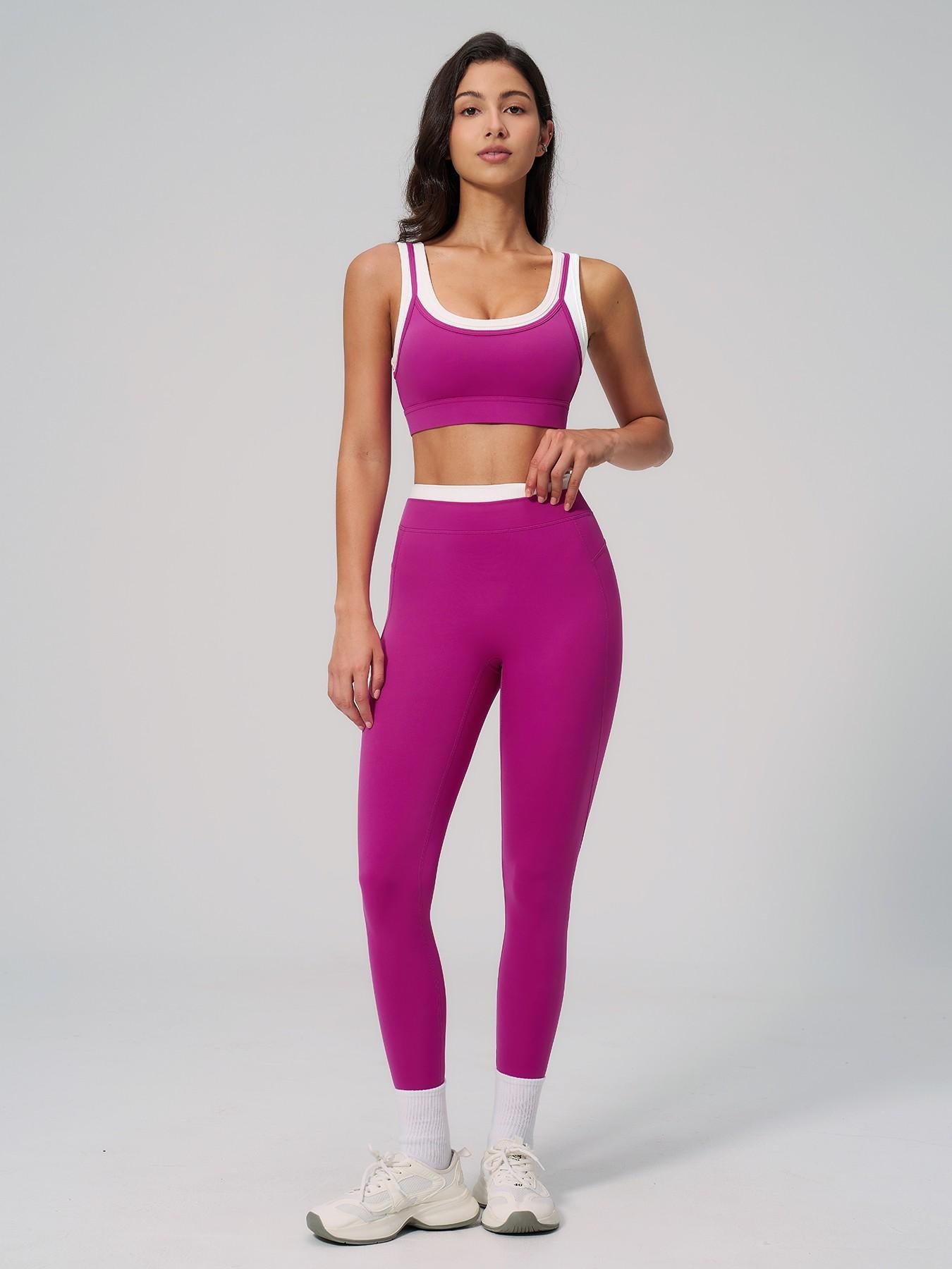 Luxury Two-Piece Colorblock Yoga Set | Premium High-Waisted Ribbed Sculpting Sportswear | Designer-Inspired Gym & Fitness Wear | High-Stretch Performance Collection