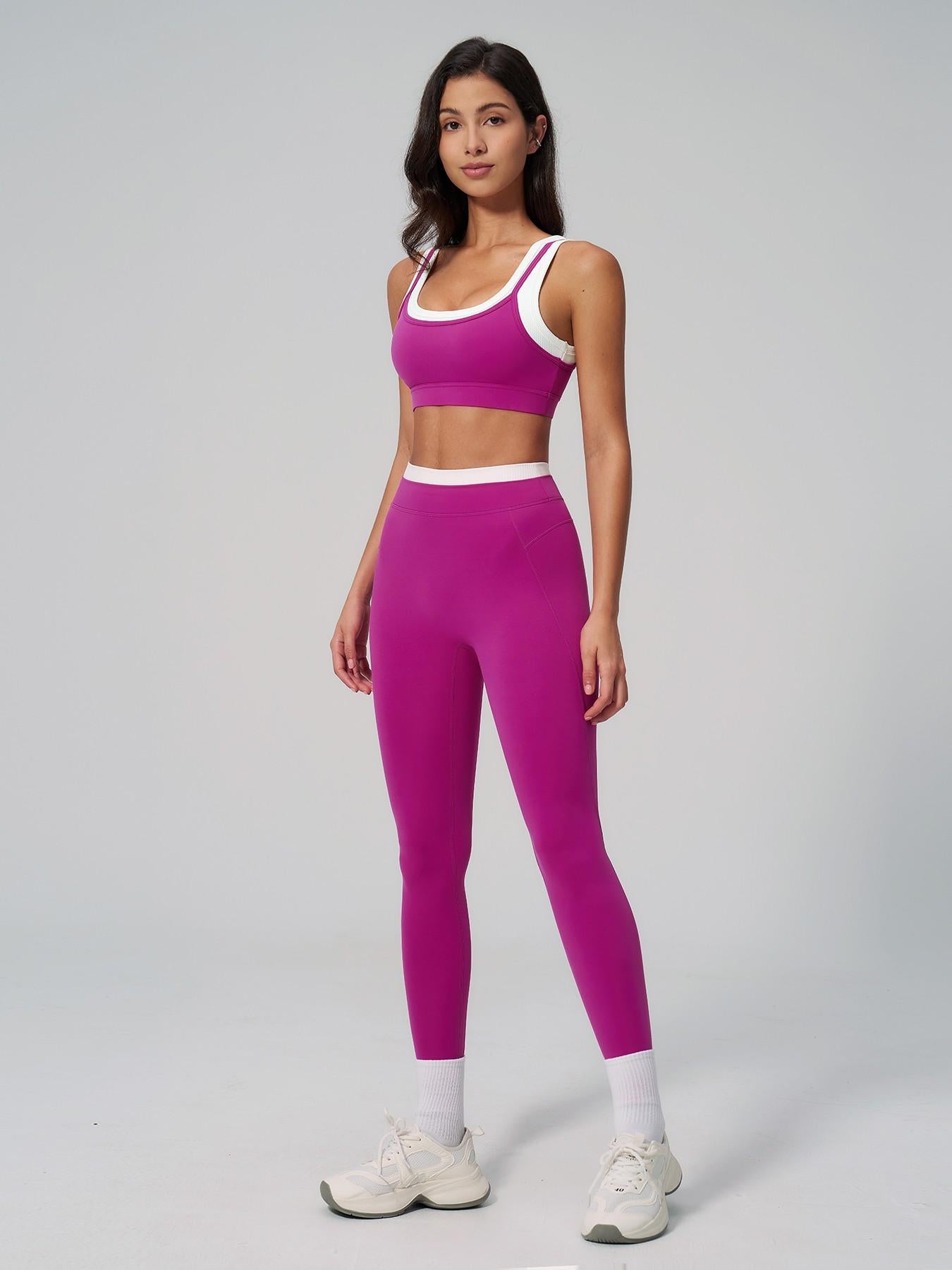 Luxury Two-Piece Colorblock Yoga Set | Premium High-Waisted Ribbed Sculpting Sportswear | Designer-Inspired Gym & Fitness Wear | High-Stretch Performance Collection